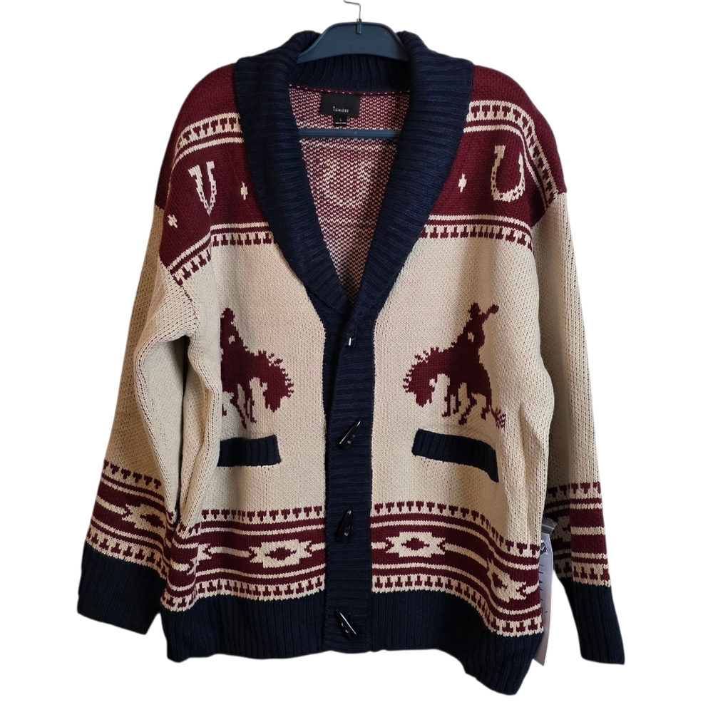Lumiere Desert Rodeo Motif Cardigan Large Cowgirl Knit - Picture 3 of 15